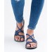 Cross Strap Black Flat Sandals Knit Fabric Hollow Out Walking Sandals