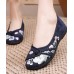 Comfy Blue Flats Embroideried Cotton Fabric Flat Shoes For Women